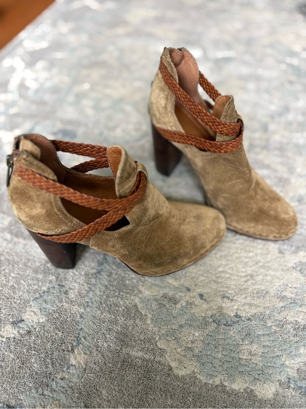 Frye Suede Heeled Ankle Boots with Braided Straps